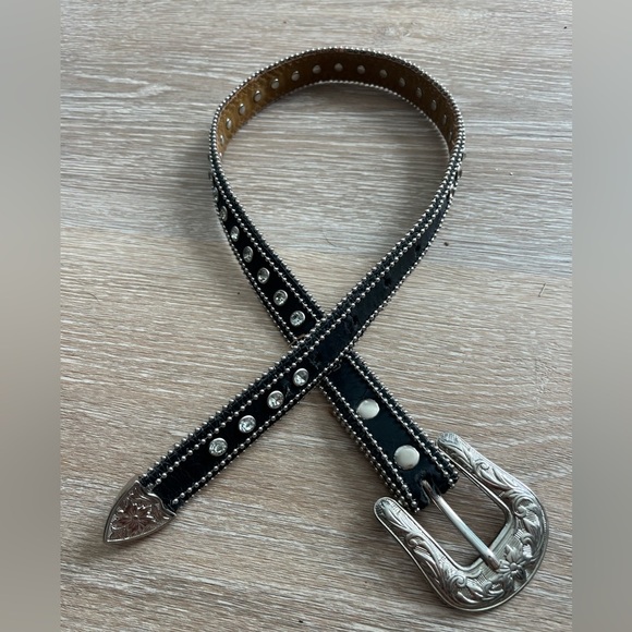 Girls Rhinestone Western Belt 28" Black Leather Removable Buckle 1" Wide - Picture 2 of 9